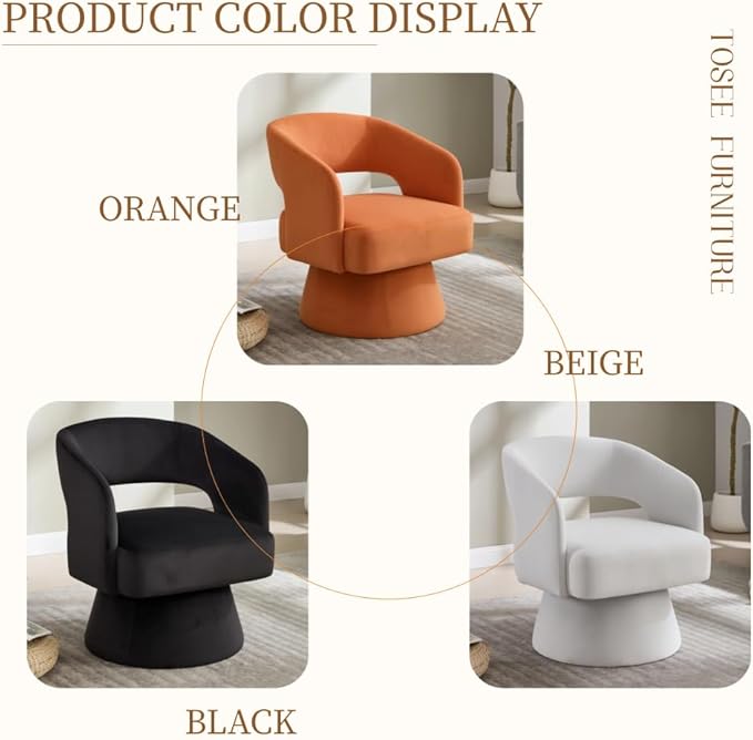Swivel Barrel Chair Velvet Accent Armchair 360 Degree Swivel Club Chair for Living Room Bedroom Reception Room (Orange + Foam + Steel + Velvet + Foam)