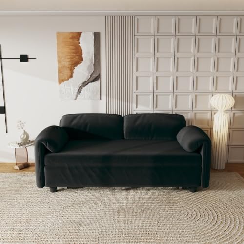 54'' Corduroy 3-in-1 Convertible Sofa Bed Pull Out Sleeper Loveseat Couch with USB Ports &amp Storage Pockets Futon Couches for Small Space Living Room Apartment (Black)