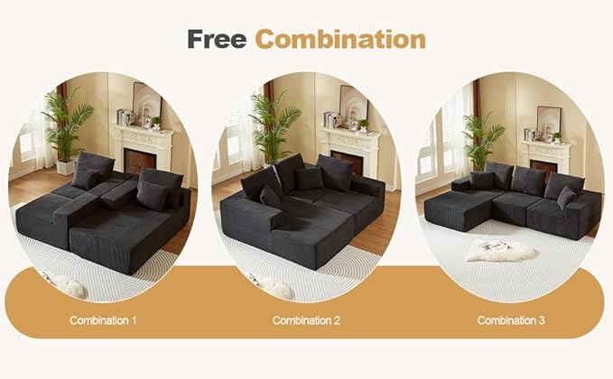 109.4 Oversized Modular Sectional Sofa with Chaise Convertible L Shaped Cloud Couch with Deep Seat 35D Full Foam Compressed Boneless Couches for Living Room Bedroom Office No Assembly Required