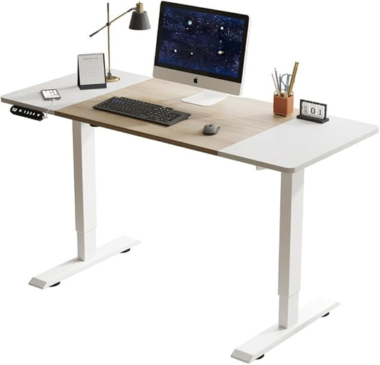 Electric Adjustable Desk Standing Desk Ergonomic Rising Computer Table Gaming Desk for Home and Office Computer Table 55 Lift-Up Desk (Oak Natural Wood + Antique White)