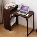 Bamboo Folding Out Desk with Storage Shelves Expandable Hidden Computer Desk Foldable Space-Saving Pull Out Murphy Table Writing Table for Home Office Bedroom Small Spaces (Walnut)