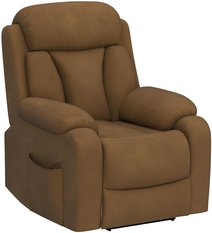 DAZONE Brown Small Power Lift Recliner Chair for Elderly - Quiet Motor Electric Recliner with Overstuffed Comfort with Space-Saving Design for Living Room Bedroom