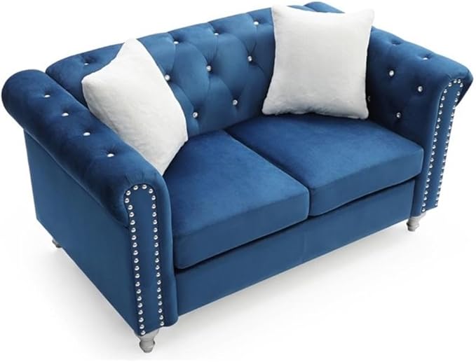 Glory Furniture Raisa Velvet Loveseat in Navy Blue