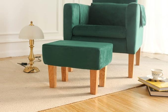 TAKUKA Modern Accent Chair with Ottoman SetComfy Velvet Fabric Armchair with Footrest Upholstered Chair with Side Pocket Soft Reading Lounge Chair for Living RoomBedroomOffice (Velvet Green)