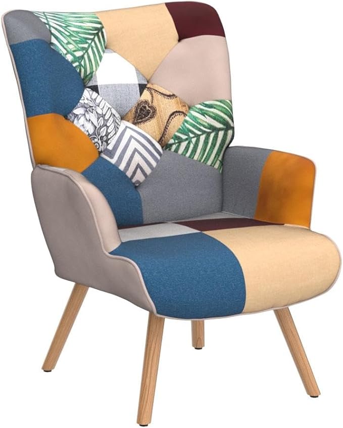 Joysoul Living Room Accent Chair Modern High Back Arm Chair Colorful Plaid Bohemian Style Chairs for Bedroom Waiting Room