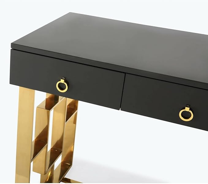 First of a Kind Brooke Mid Century Modern Gloss Lacquer Computer Desk - Home Office Desk with Drawers - Writing Desk for Luxurious Touch - Versatile PC Desk Grey/Gold