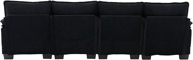 U Shape Sectional Sofa Cloud Couch Modern Chenille Comfy Modular Sofa 4 Seat Upholstery Sleeper Sofa with Double Chaise for Living Room Bedroom Black