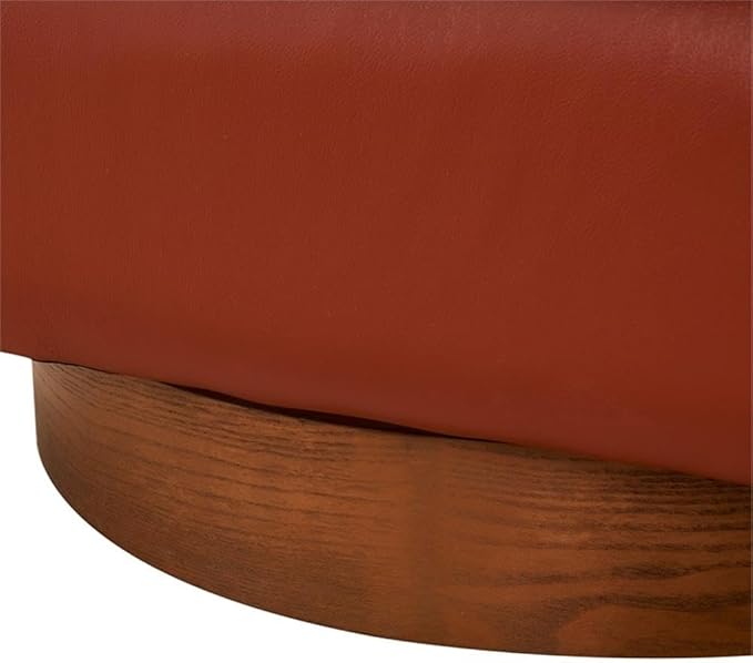 Pemberly Row Swivel Barrel Accent Chair Caramel Top Grain Leather Wood Base 28.5 W x 28.75 D x 28 H Comfortable Pocket Coil Seat Durable Upholstery Stylish Design for Living Room or Office