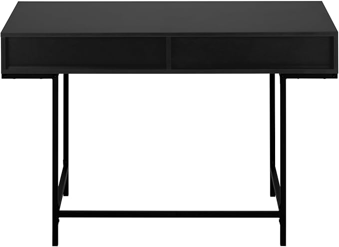 Modern Computer Desk with Storage 48 Inch Black Laminate Home Office Workstation