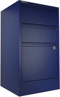 Bisley 3-Drawer Flush Front Vertical File Cabinet - Oxford Blue 2 Utility Drawers + 1 Hanging File Drawer Powder-Coated Steel Locking Bottom Drawer