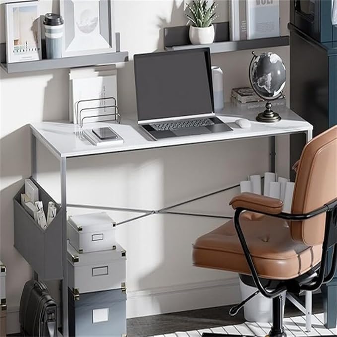 Home Office Desk with Power Outlet Brown Modern Contemporary Rectangular Metal