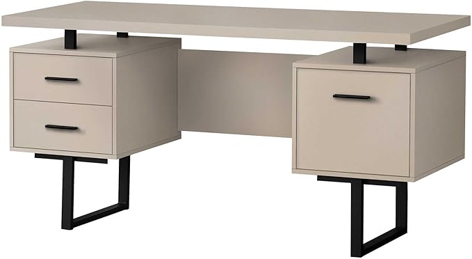 Monarch Specialties I 7629 Computer Desk Home Office Laptop Left Right Set-up Storage Drawers 60 L Work Metal Laminate Beige Black Contemporary