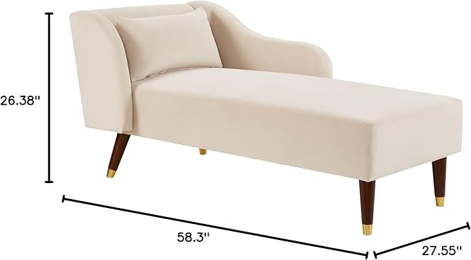 58 Modern Velvet Sofa Chaise with Tilted Backrest Comfortable Luxurious Lounge Chair with Curved Armrests Stylish Sofa Couch with Solid Wood Legs for Study Room Apartment Bedroom Living Room Beige