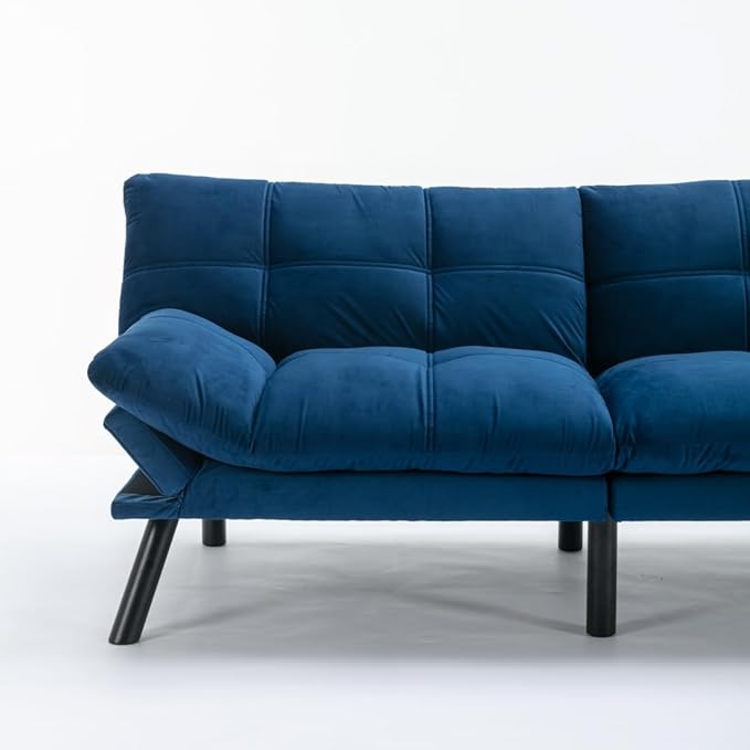 LLS 70.87 Velvet Futon Sofa Bed Modern Convertible Sleeper Sofa Couch with Adjustable Backrest and Armrests Tufted Loveseat Sofa with Metal Legs for Living Room Bedroom Apartment Navy Blue