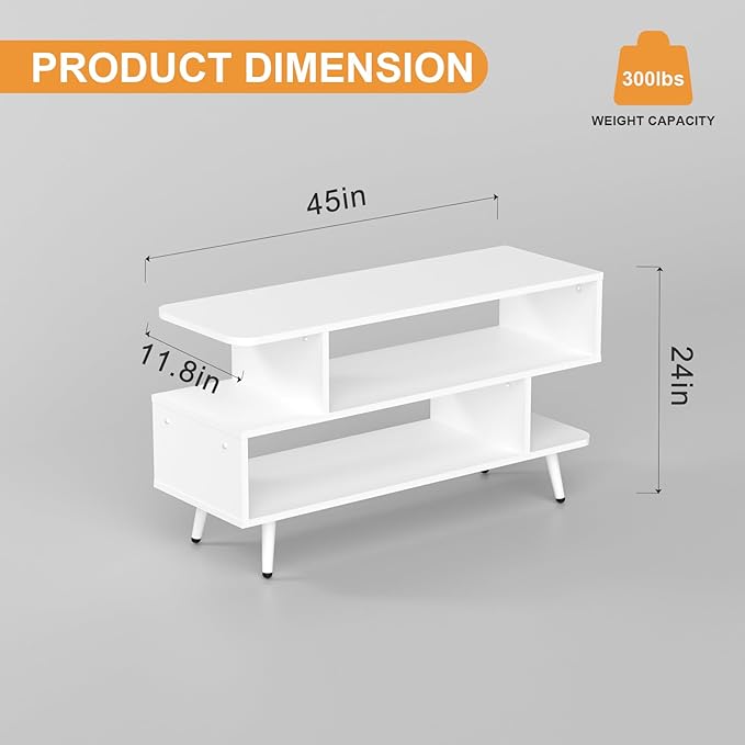Lightdot TV Stand for TVs up to 45'' Modern Entertainment Center with 3 Storage Open Large Capacity for Collection Media Console Table for Living Room/Entrance/Sofa CabinetEasy Assembly-White