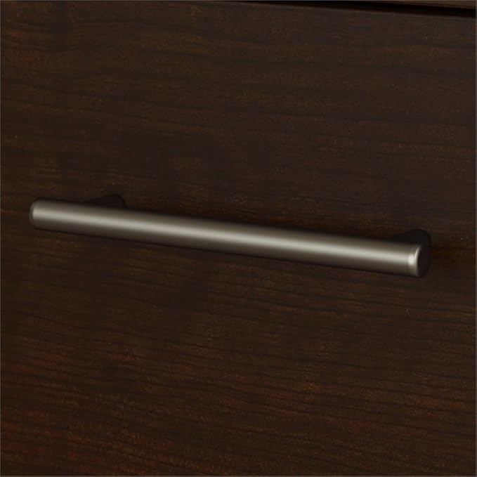 BOWERY HILL 71 Wood L-Shaped Desk Mocha Cherry Finish Transitional Home Office Desk Keyboard Tray Vertical Cabinet File Drawer Box Drawer Wire Management 72W Surface