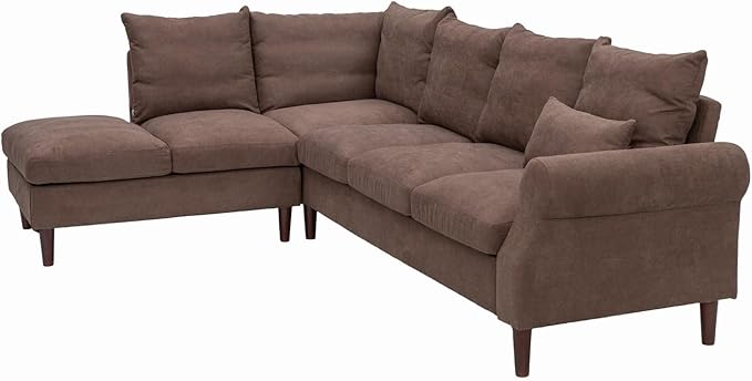 Panana Upholstered Sofa Couch Linen Fabric/Artificial Leather L Shaped Corner Sectional Modern Living Room Sofa (Brown Linen 6 seat Left Corner with Built-in USB Port)