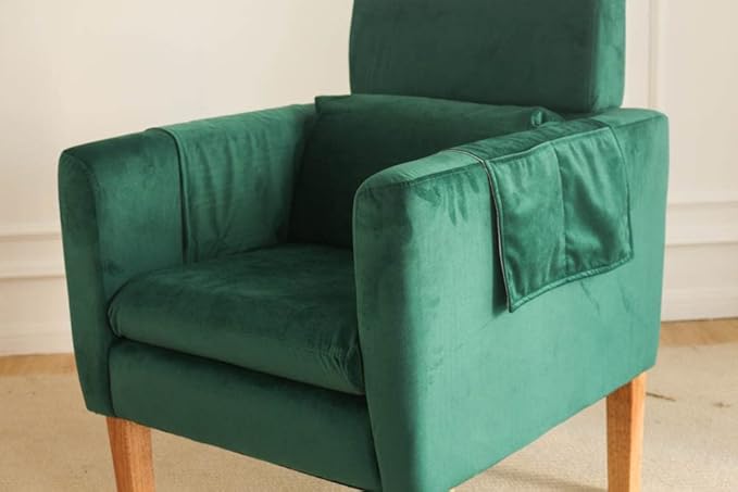 TAKUKA Modern Accent Chair with Ottoman SetComfy Velvet Fabric Armchair with Footrest Upholstered Chair with Side Pocket Soft Reading Lounge Chair for Living RoomBedroomOffice (Velvet Green)