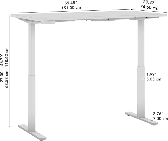 Bush Business Furniture Move 60 Series 60W x 30D Electric Height Adjustable Standing Desk in Platinum Gray with Black Base
