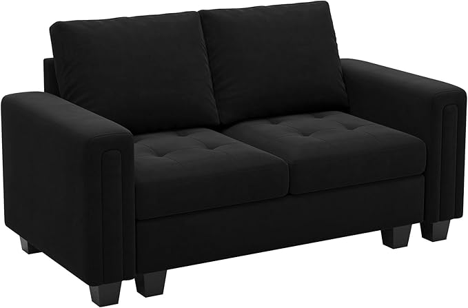 Belffin Velvet Modular Loveseat Sofa Couch 2 Seater Sofa Love Seats for Small Space Black