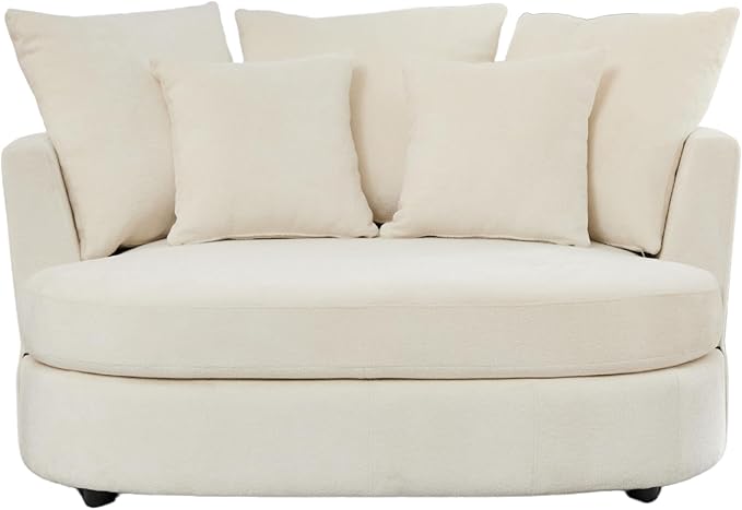 54.9''W Oversized Accent Barrel Chair Chenille Upholstered Comfy Couch Sofa with 5 Pillows for Living Room Apartment Bedroom (Beige Yellow).