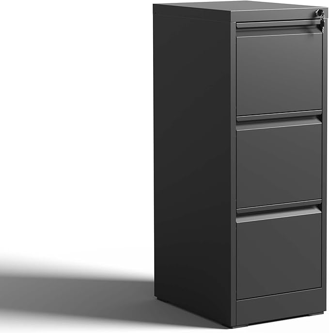 3 Drawer Small Metal Vertical File Cabinet with LockUnder Desk Storage Organizer Filing Cabinets for Home Office Locking DrawersA4 Legal/Letter SizeBlack