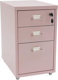 File Cabinet 3 Drawer Mobile Metal Storage Cabinets with Lock and Wheels Vertical Filing Cabinet Under Desk Document Classification Organizer for Office Home Study Dresser (Pink)