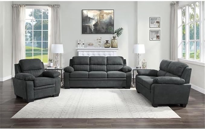 Lexicon Holleman 58 Polyester Fabric Loveseat with Exposed Legs in Dark Gray