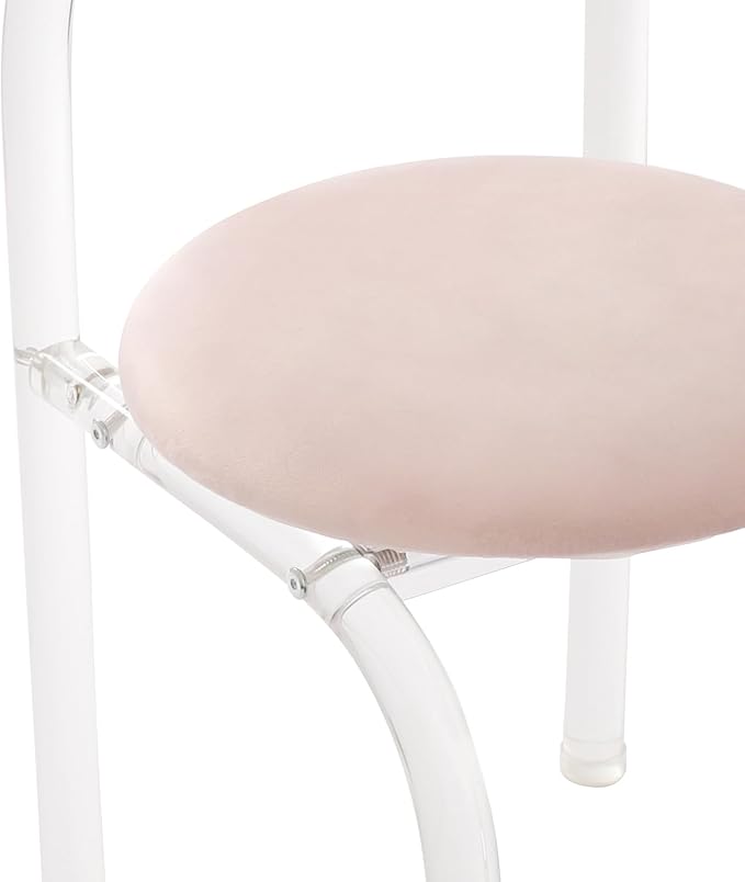 Modern Minimalist Acrylic Chair Clear Vanity Stool with Backrest and Cushion Small Accent Chair for Makeup Room Dining Room Living Room (Pink)