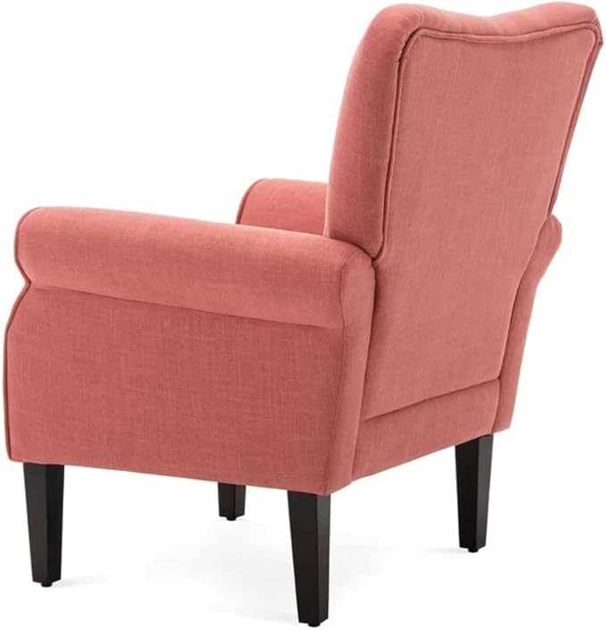 Modern Style Lounge Chair for Living Room | Stylish Wide Armchair Tufted High Backrest with Padded Arms &amp Deeply Thick Cushioned Seat | Durable Wood Manufactured | Aesthetic LookCinnamon Pink Col