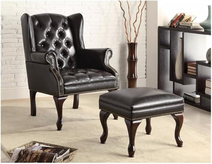 Black Accent Chair with Ottoman - Tufted Living Room Chair