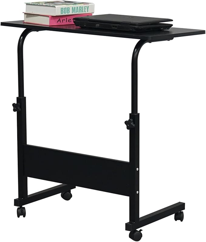 Mobile Computer Desk with Wheels Laptop Desk Rolling Standing Cart Movable Height Adjustable Sit Stand Desk Computer Workstations Home Use Removable Steel Side Table 31.5 x 15.7Black