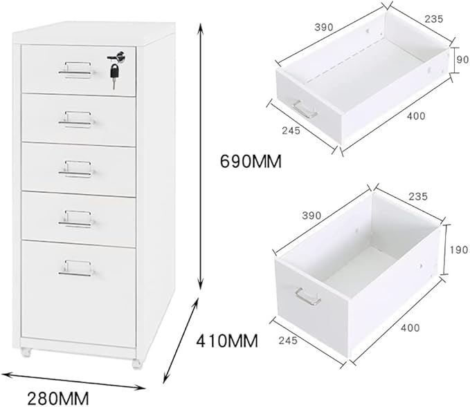 File Cabinet with 5 Drawer Metal Mobile File Cabinet with Lock Casters Under Desk Metal Filing Cabinet for(Color:Dark Gray)