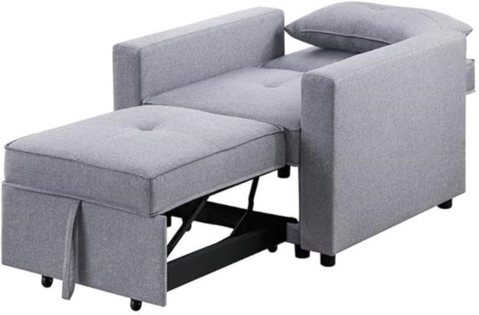Lilola Home Zoey Light Gray Linen Convertible Sleeper Chair with Side Pocket