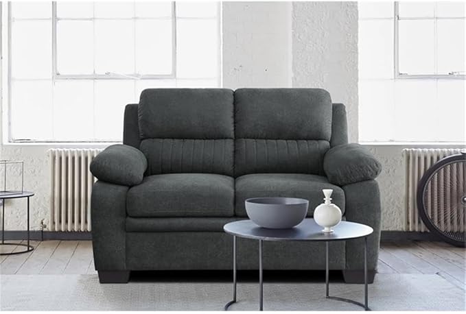 Lexicon Holleman 58 Polyester Fabric Loveseat with Exposed Legs in Dark Gray