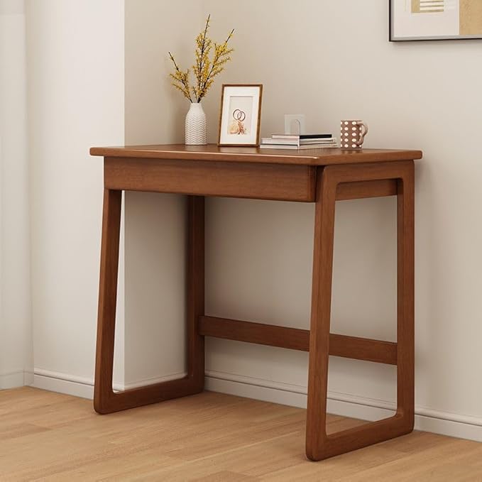 CraftThink Wooden Writing Desk with Hidden Drawer Rectangular Computer TableSimple Style Home Office Workstation Study Table Easy Assembly Without Chairs (Brown 31.5 L x 18 W x 30 H)