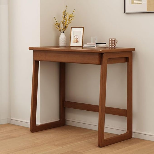 CraftThink Wooden Writing Desk with Hidden Drawer Rectangular Computer TableSimple Style Home Office Workstation Study Table Easy Assembly Without Chairs (Brown 31.5 L x 18 W x 30 H)