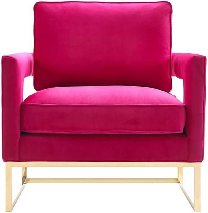 Tov Furniture The Avery Collection Modern Style Living Room Den Velvet Upholstered Armchair with Gold Legs Pink