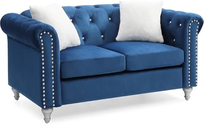 Glory Furniture Raisa Velvet Loveseat in Navy Blue