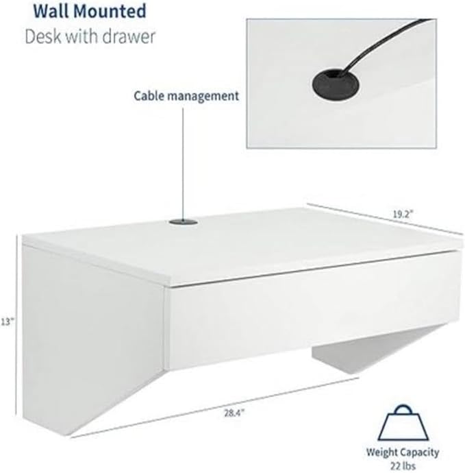 28 Inch Wall Mounted Computer Desk Wall Mounted Desk with Pull Out Drawer Floating Shelf with Drawer Modern Floating Table Floating Wall Organizer White for Home Office