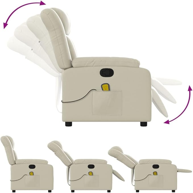 vidaXL Cream Faux Leather Massage Recliner Chair-Ergonomic Manual Reclining Lounge Chair for Elderly-6-point Vibrating Armchair