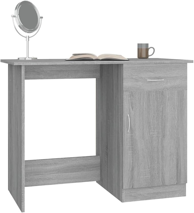 Modern Grey Sonoma Computer Desk 39.4 L Wood Office Workstation with Drawer &amp Door Storage Compact Small Desk for Bedroom Study Home Office Dorm