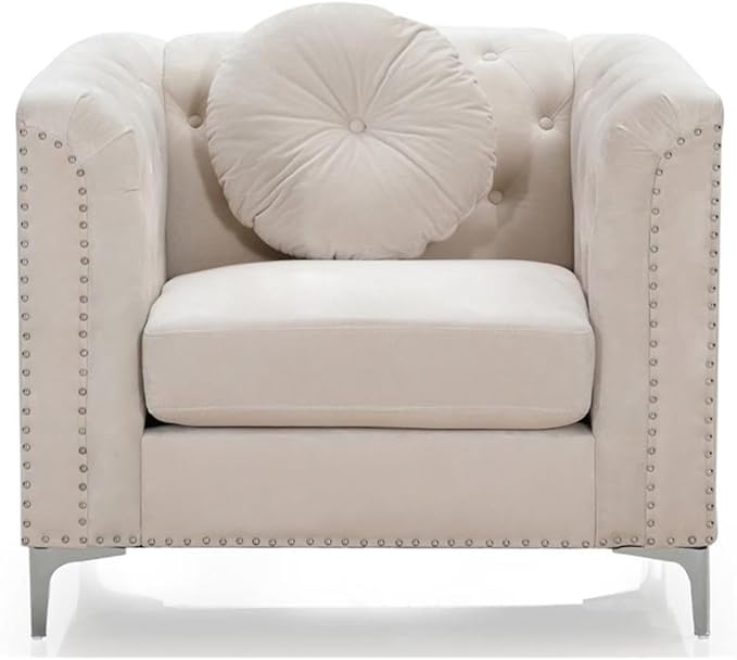 Glory Furniture Pompano Velvet Upholstered Chair in Ivory