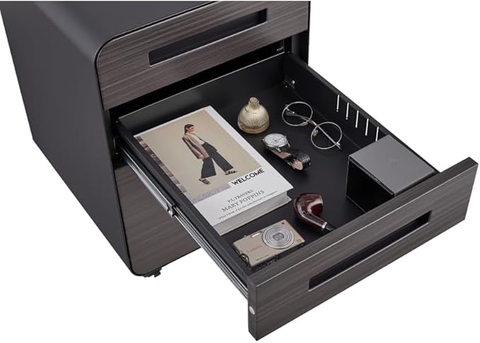 3-Drawer Mobile Filing Cabinet with Lock Metal Filing Cabinet to be Installation Required (Black Wood)