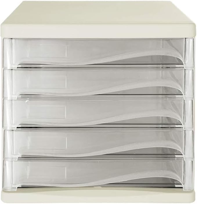 Office Filing Storage File Cabinets 5 Drawers Desktop Plastic File Cabinets Storage Box Home Office Cabinet Desktop Archive Storage Manager Office Supplies (Color:White)