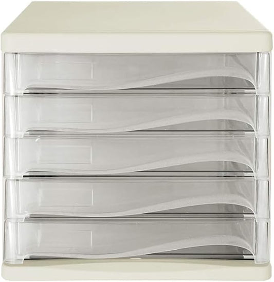 Office Filing Storage File Cabinets 5 Drawers Desktop Plastic File Cabinets Storage Box Home Office Cabinet Desktop Archive Storage Manager Office Supplies (Color:White)