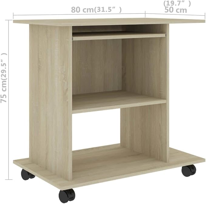 vidaXL Compact Computer Desk-Engineered Wood Sonoma Oak Mobile Workstation with Shelves and Sliding Keyboard Section Modern Style Home-Office Desktop Table.