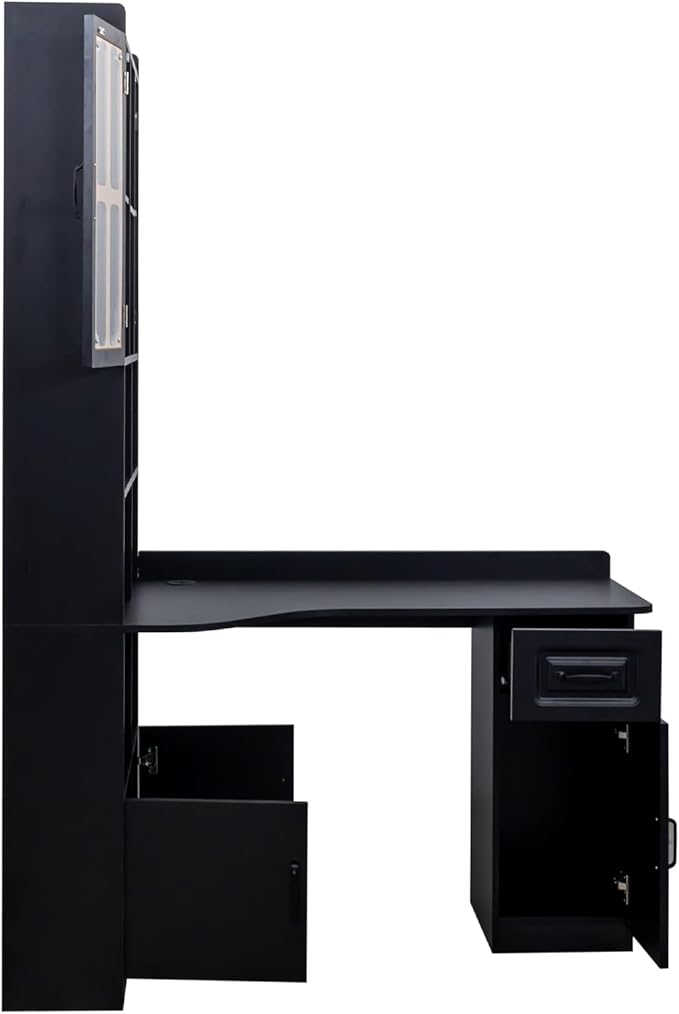 Modern Home Computer Desk with Hutch L-Shaped Corner Office Table with Drawers and Storage CabinetMDF+Wood Study Desk for OfficeStudy Room