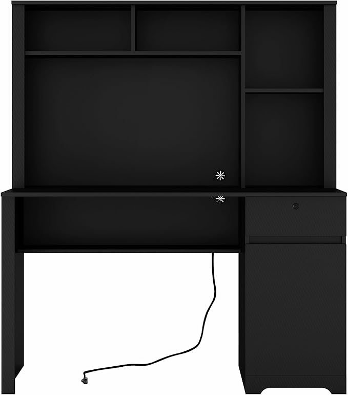 Computer Desk with Hutch BookshelfWood Executive Desk Teens Student Desk Writing Laptop Home Office Desk with Drawers3 AC Outlets and 2 USB Charging PortsStudy Laptop Table for Home(Black)