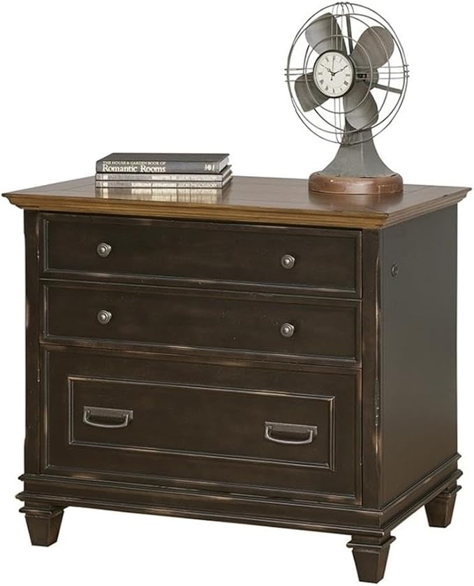 Pemberly Row Wood Lateral File Cabinet Locking Legal/Letter Drawers Black Finish 36 W x 21 D x 31 H Durable Construction Vintage Style Office Filing Storage for Documents